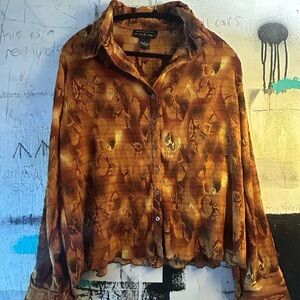 Vintage Style Brown Button-Up Top